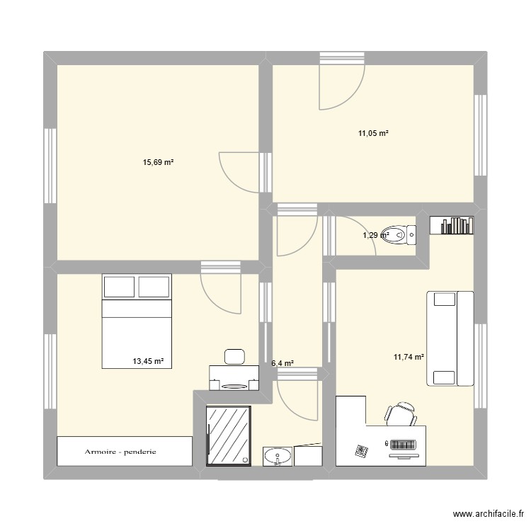 STF. Plan de 6 pièces et 60 m2