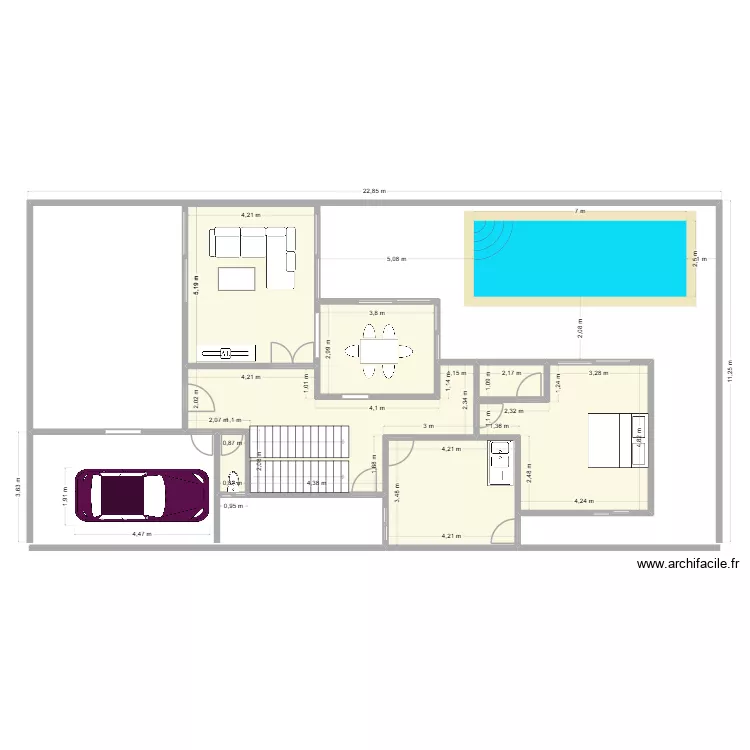 D&eacute;barcad&egrave;re. Plan de 7  et 97 m²