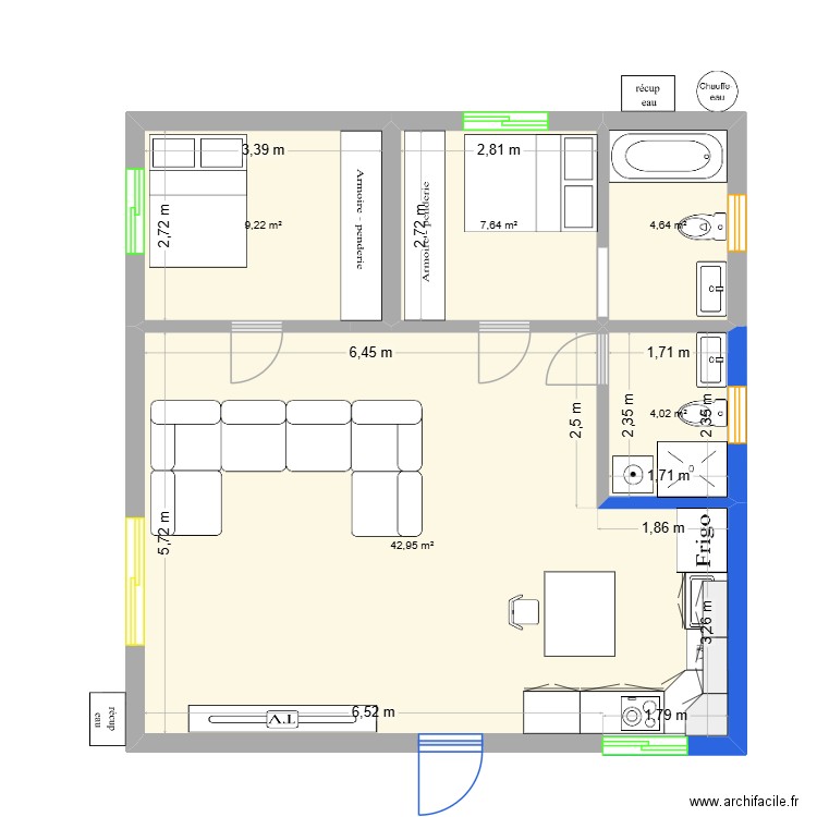 plan caz-pi2. Plan de 5 pièces et 68 m2