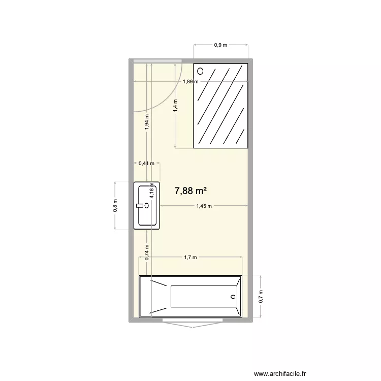 sdb. Plan de 1  et 8 m²