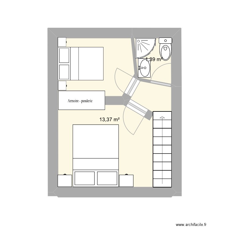 L116 1er etage. Plan de 2 pièces et 15 m2