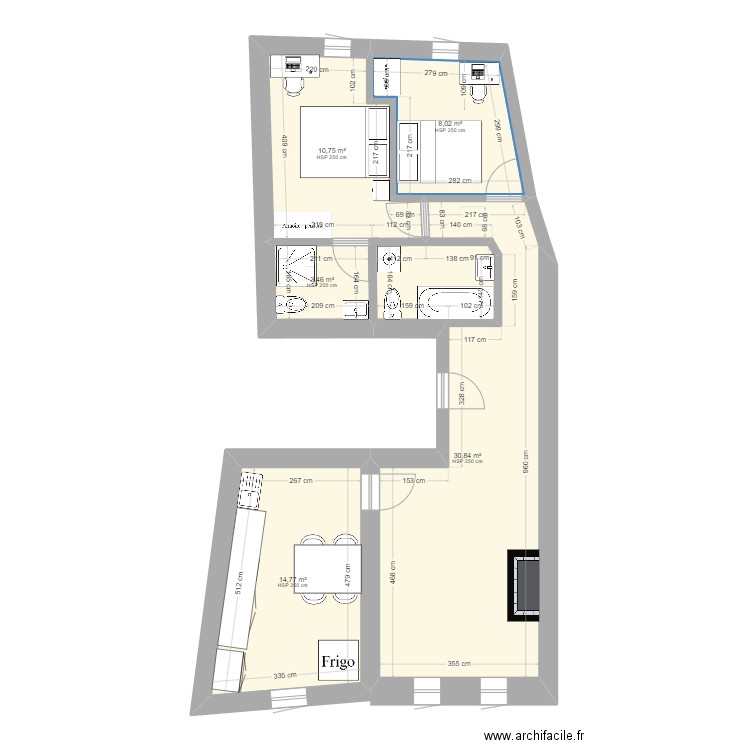 Boulegon v2. Plan de 5 pièces et 68 m2