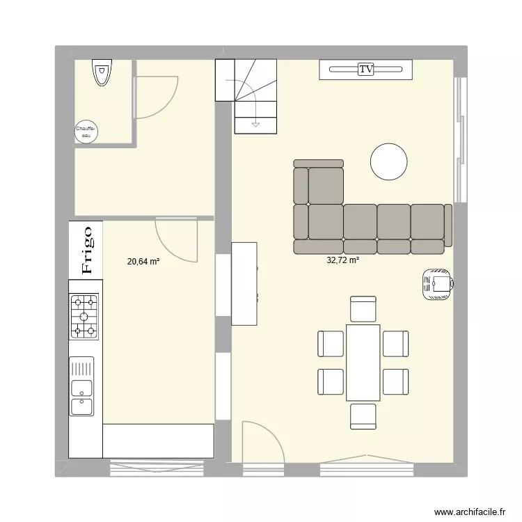 rdc. Plan de 2 Pièces et 53 m² rdc. Plan de 2 Pièces et 53 m²