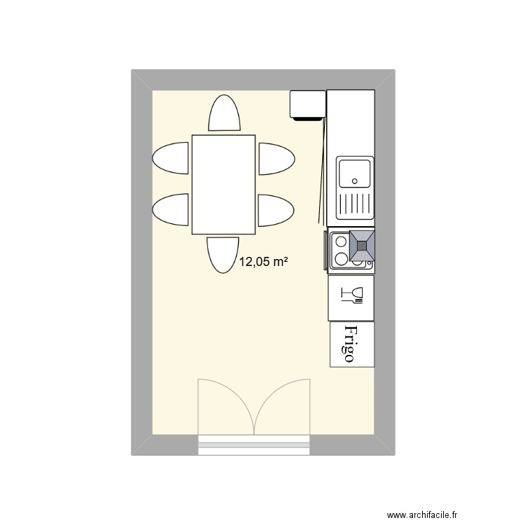 cuisne nain . Plan de 1 pièce et 12 m2