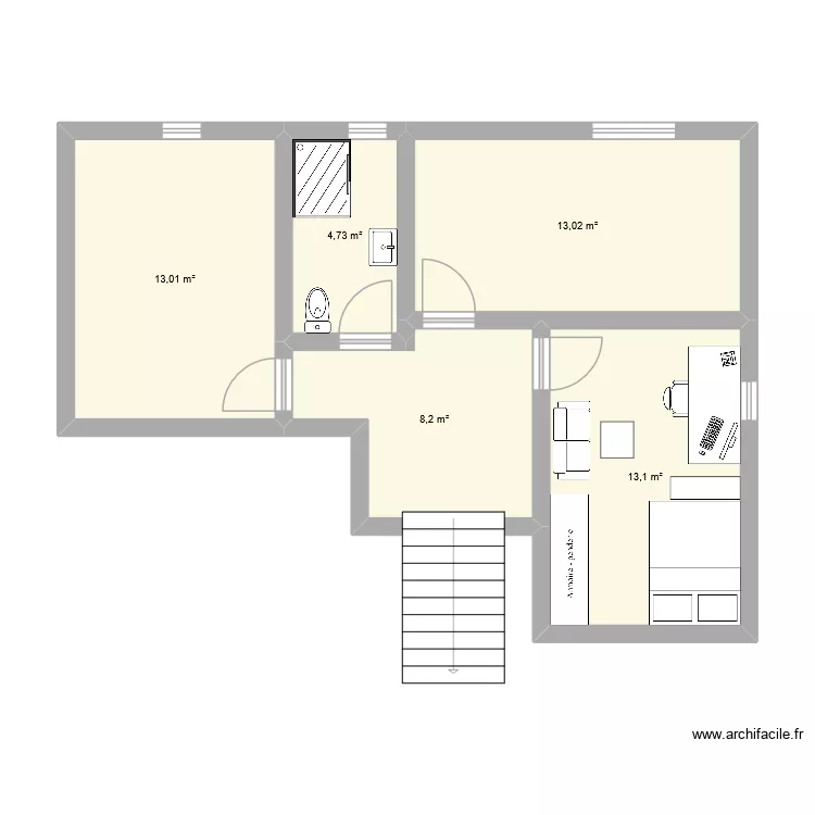 Plan Etage idéal. Plan de 5 pièces et 52 m² Plan Etage idéal. Plan de 5 pièces et 52 m²
