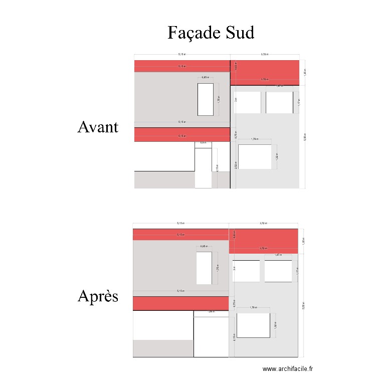 Façade Sud. Plan de 0 pièce et 0 m2