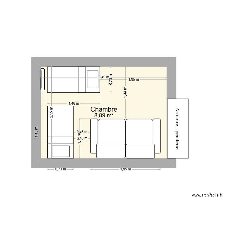 Chambre des enfants V1. Plan de 1 pièce et 9 m2
