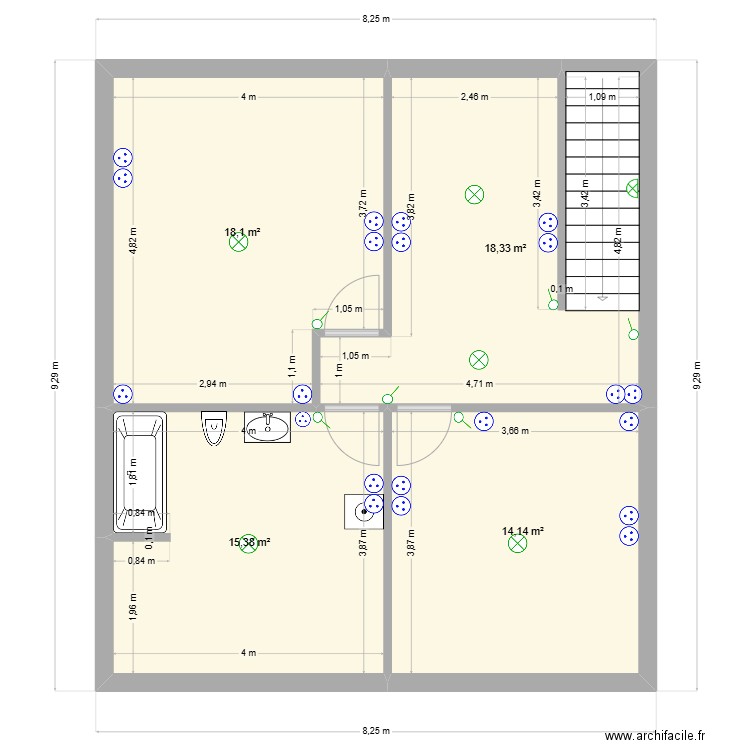 Hasan Etage Projet ELEC. Plan de 4 pièces et 66 m2