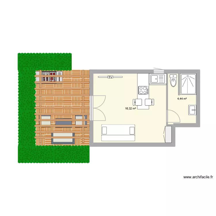 STUDIO. Plan de 2  et 21 m²