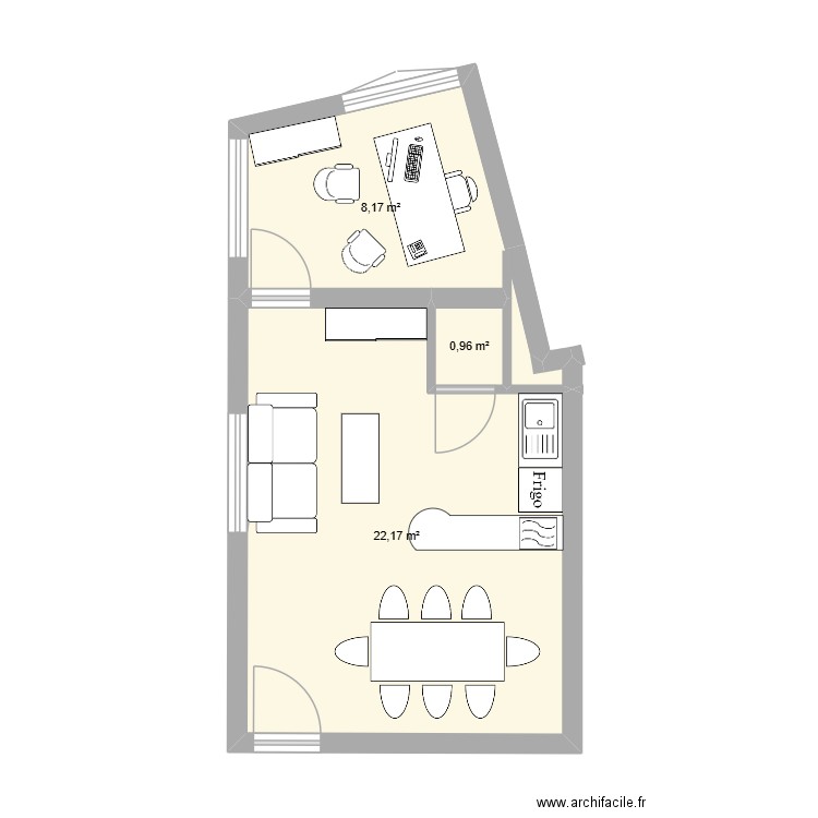 salle de pause AM2. Plan de 3 pièces et 31 m2