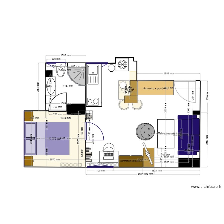 Appartement FVR. Plan de 2 pièces et 7 m2