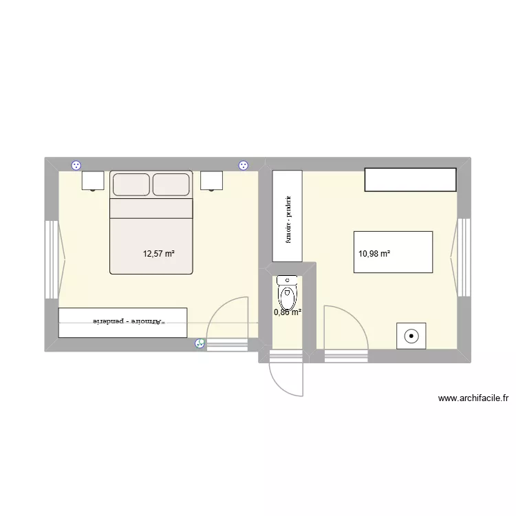 grande chambre. Plan de 3 Pièces et 24 m²