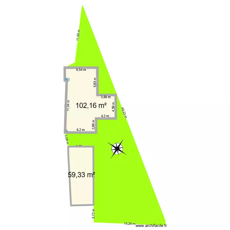 gedre grange cot&eacute;e. Plan de 2  et 161 m²