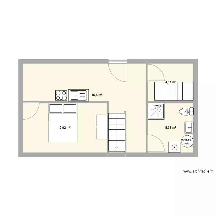 HURTEL rez de chaussee. Plan de 4  et 35 m²