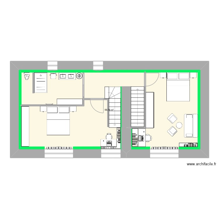1er ETAGE 2025. Plan de 1 pièce et 60 m2