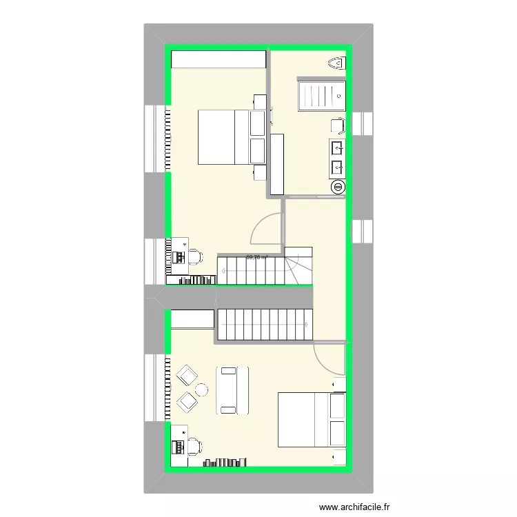 1er ETAGE 2025. Plan de 1 pièce et 60 m²