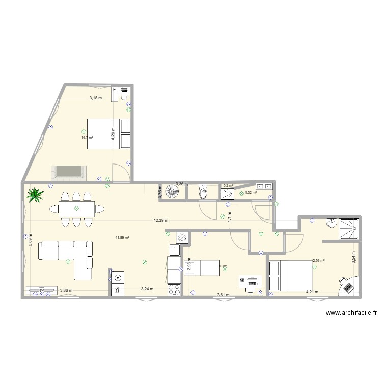 Fécamp 3 1 étage . Plan de 8 pièces et 84 m2