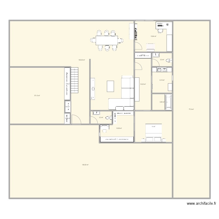 zaga. Plan de 16 pièces et 414 m2