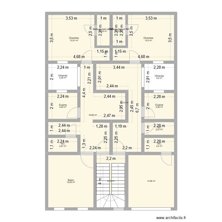 PLAN1. Plan de 16 pièces et 125 m2