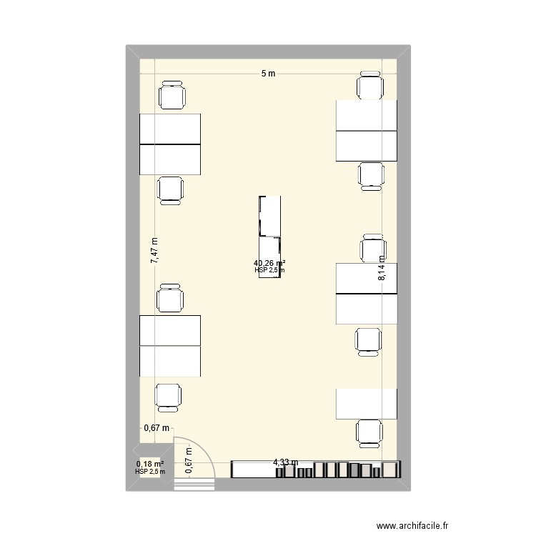 salle 109. Plan de 2 pièces et 40 m2
