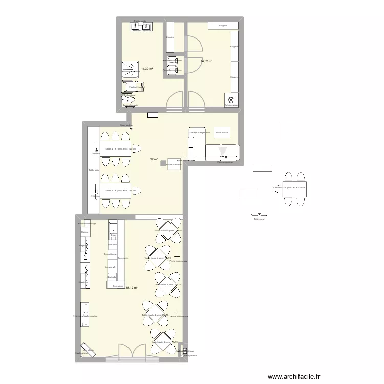 IUT - bar v2. Plan de 5 pièces et 96 m²
