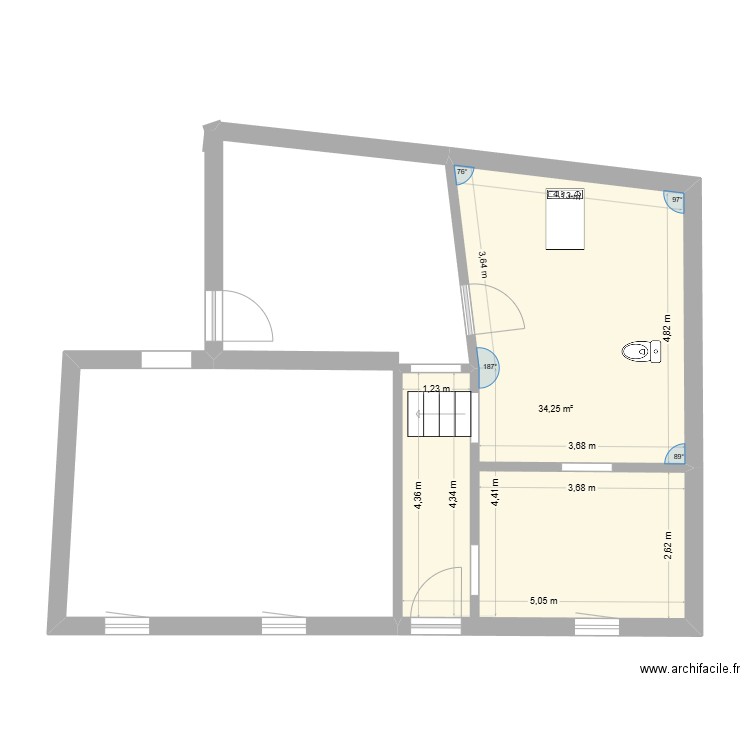 plan aubin projet. Plan de 1 pièce et 34 m2