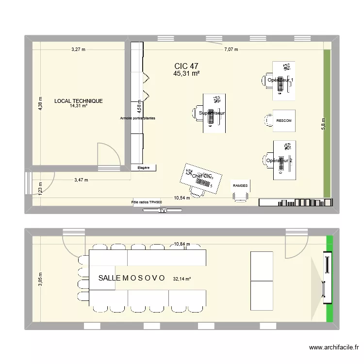 PLAN CIC 47 ESQUISSE 2. Plan de 3 pièces et 92 m²
