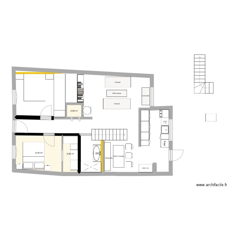 Maison 11eme version plan. Plan de 3 pièces et 13 m2