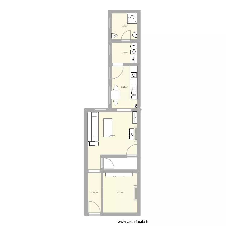 Conreur 125 RDC. Plan de 6  et 49 m²