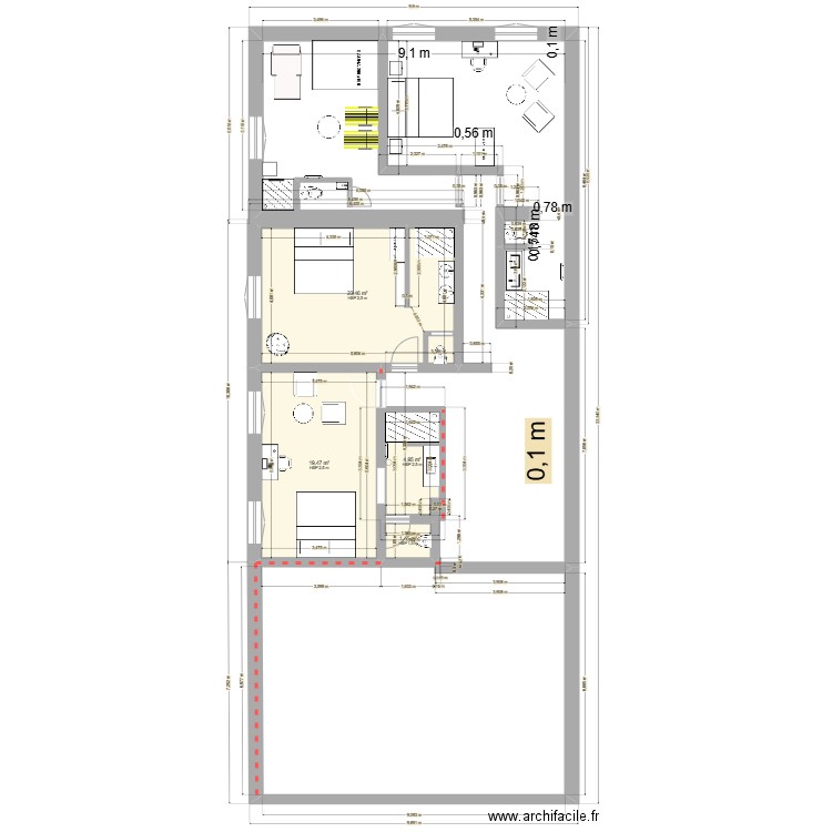 R+1_sauna 2. Plan de 4 pièces et 49 m2
