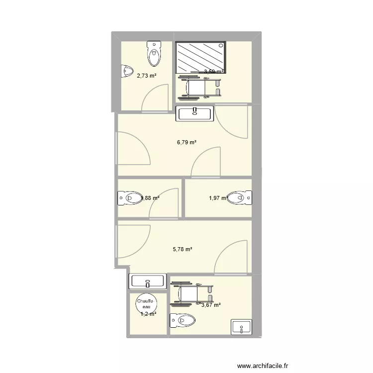 Si&egrave;ge wc/douche. Plan de 8  et 28 m²