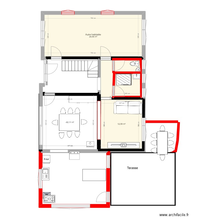 maison bruyere. Plan de 4 pièces et 56 m2