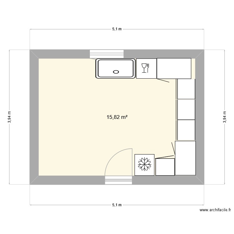Cuisine Chemin du Moulin. Plan de 1 pièce et 16 m2