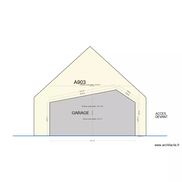 profil du terrain avant et apr&egrave;s travaux. Plan de 