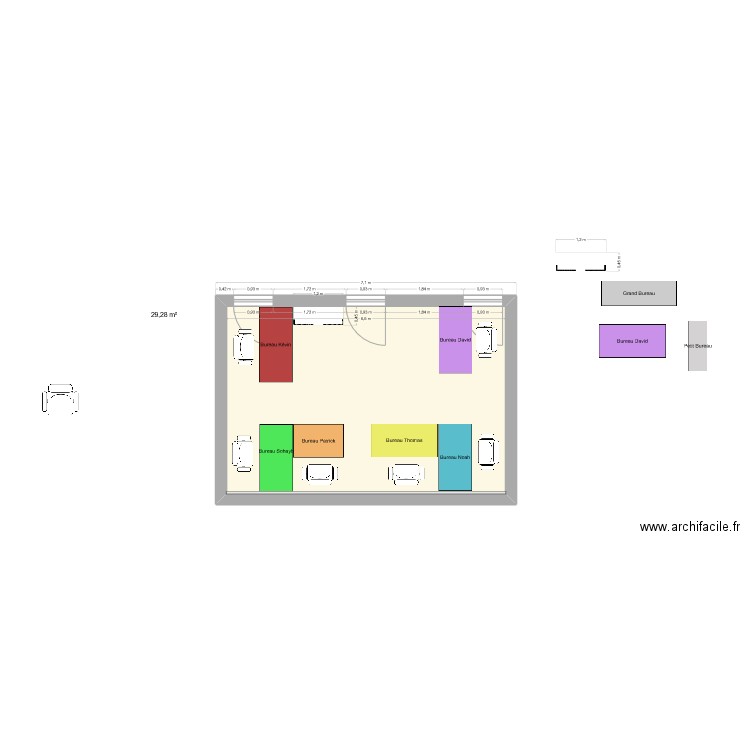 bureau. Plan de 1 pièce et 29 m2