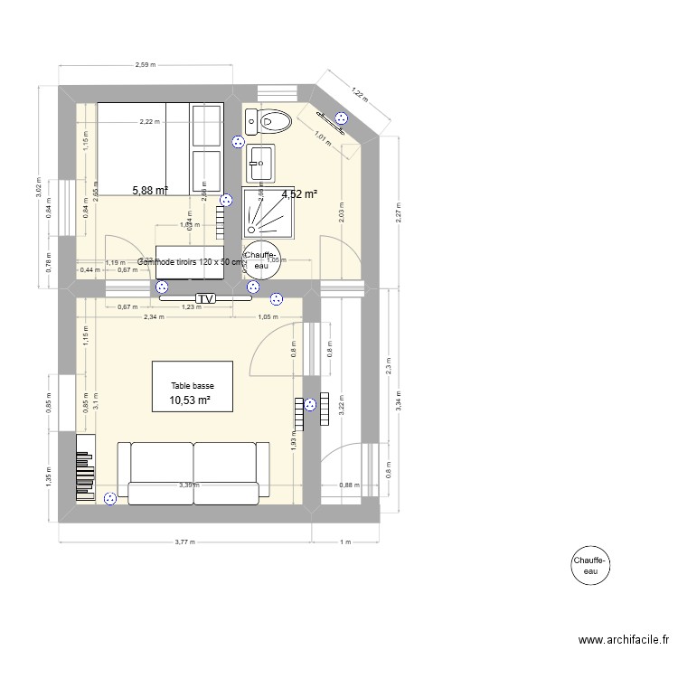 Annexe Villers. Plan de 2 pièces et 16 m2