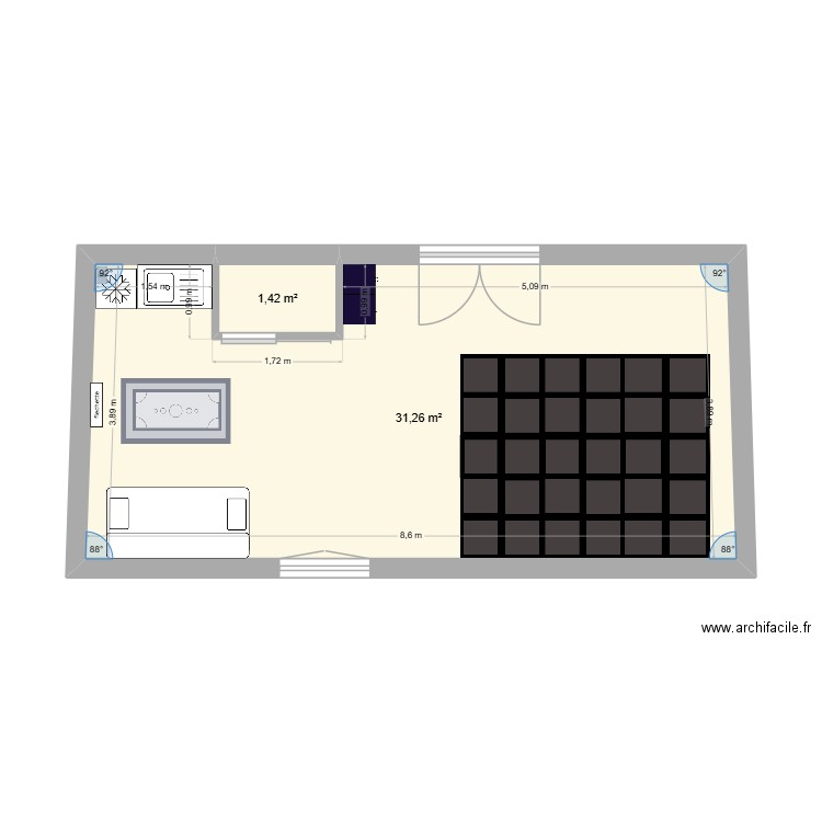 dep1. Plan de 2 pièces et 33 m2