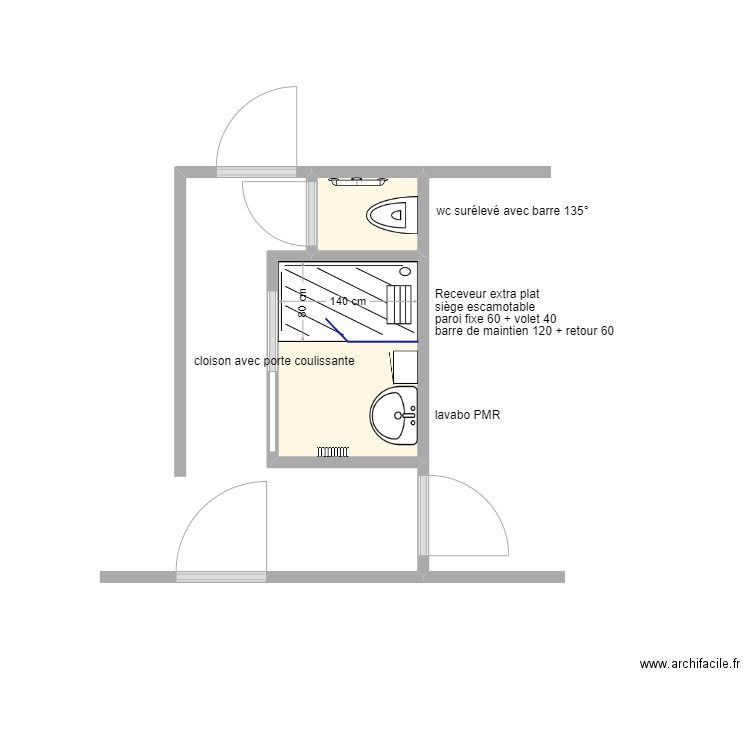 Didelot après travaux. Plan de 2 pièces et 3 m2