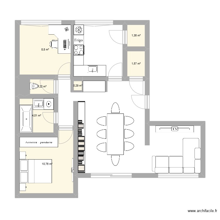 AUBERGENVILLE. Plan de 7 pièces et 28 m2
