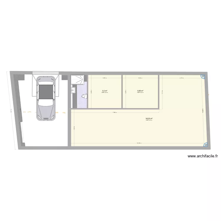 Chai. Plan de 3 Pièces et 74 m²