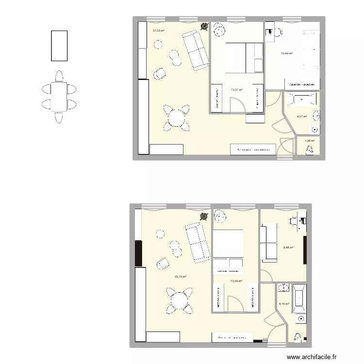 manue2. Plan de 9  et 129 m²