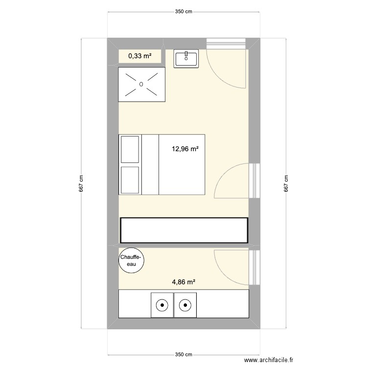 poli garage. Plan de 3 pièces et 18 m2