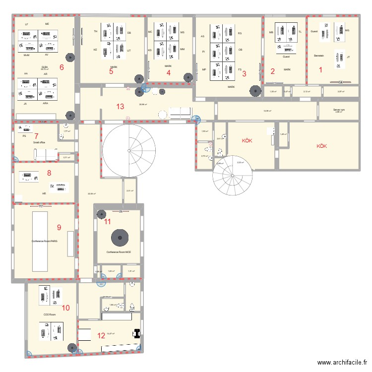 New location _B8_v11. Plan de 37 pièces et 407 m2