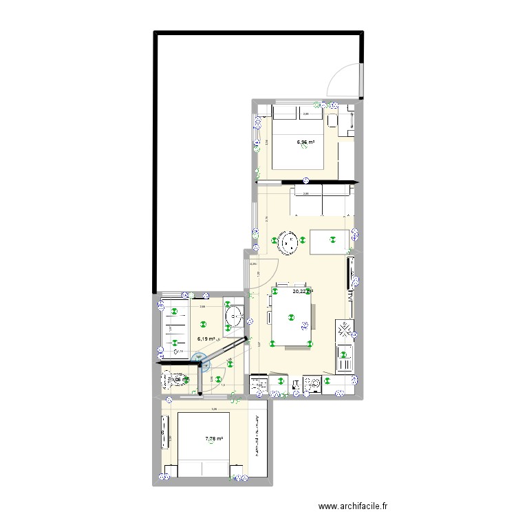 Appart Canet 2. Plan de 5 pièces et 42 m2