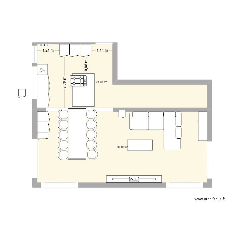 plan amenagement cuisine. Plan de 2 pièces et 57 m2