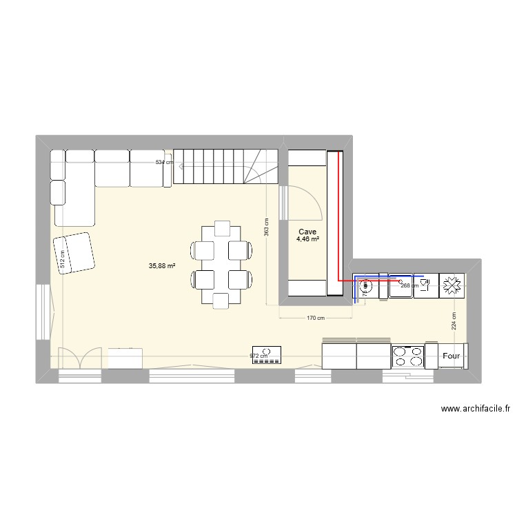 Melandrelle rez V3. Plan de 2 pièces et 40 m2