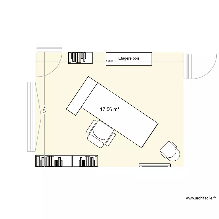 Bureau FDA. Plan de 1  et 18 m²