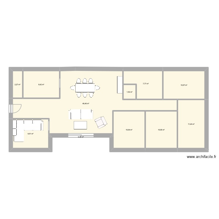 2ème idée. Plan de 11 pièces et 117 m2