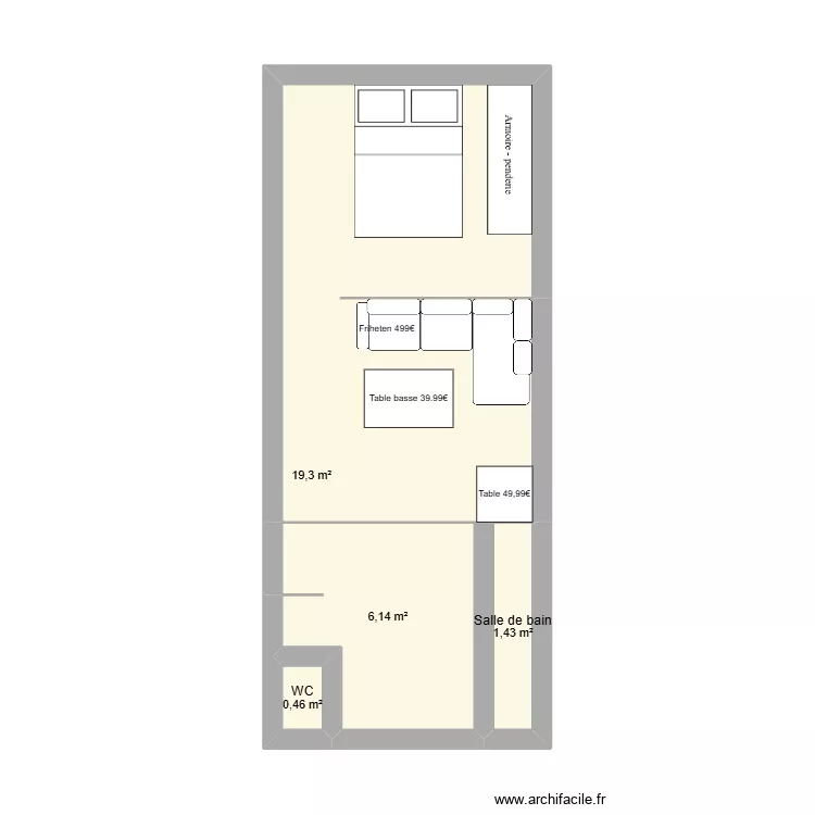 25 pasteur. Plan de 4 pièces et 27 m²