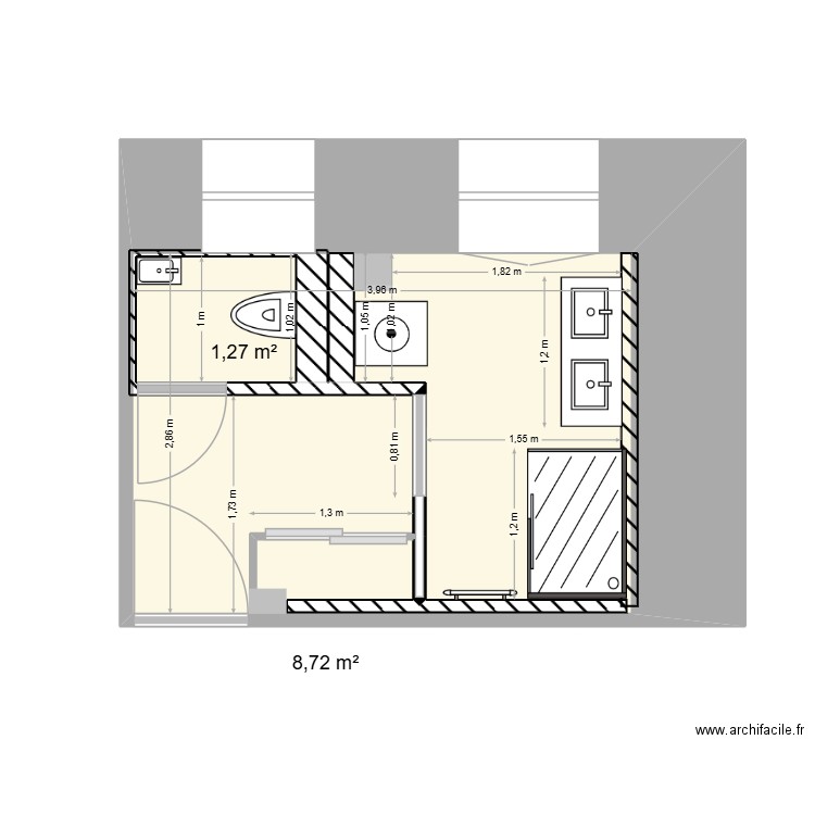 Arba SDB1 Zoom V2. Plan de 2 pièces et 13 m2